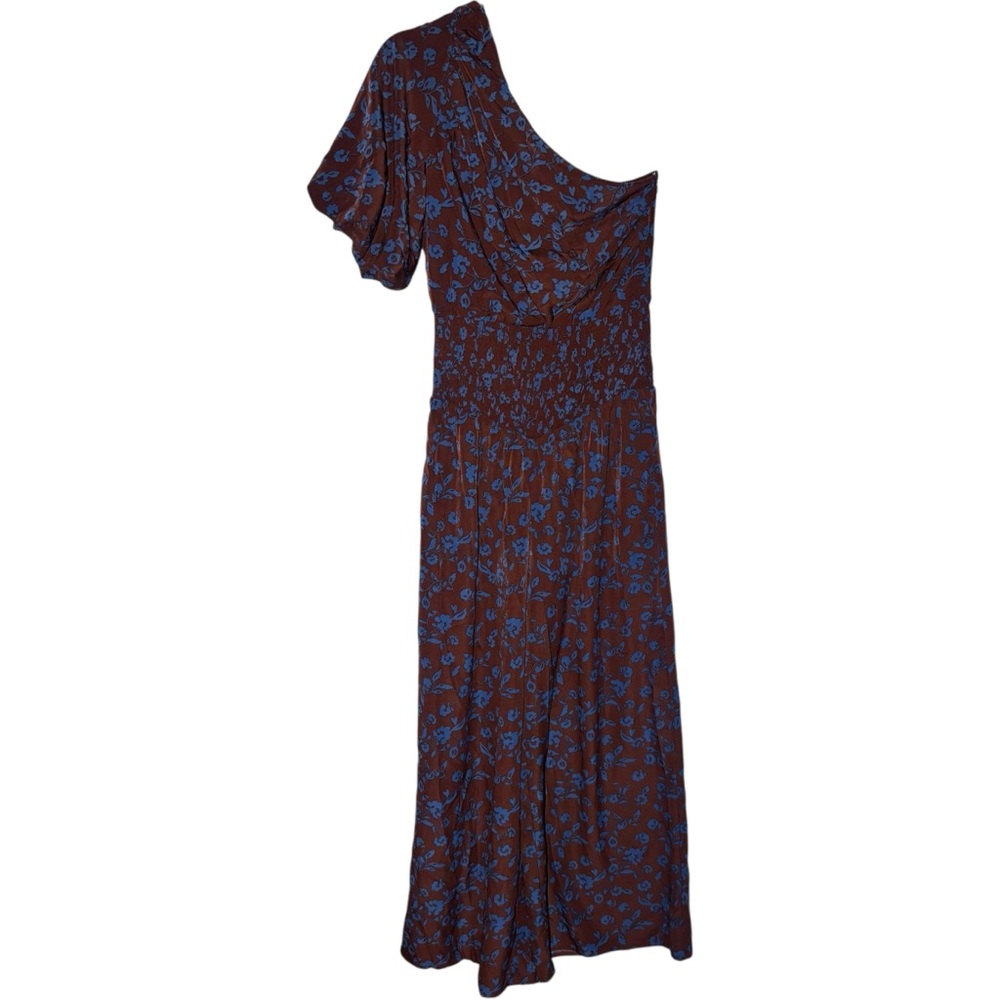 Entro‎ Jumpsuit Floral One Shoulder Smocked Waist Wide Leg Medium